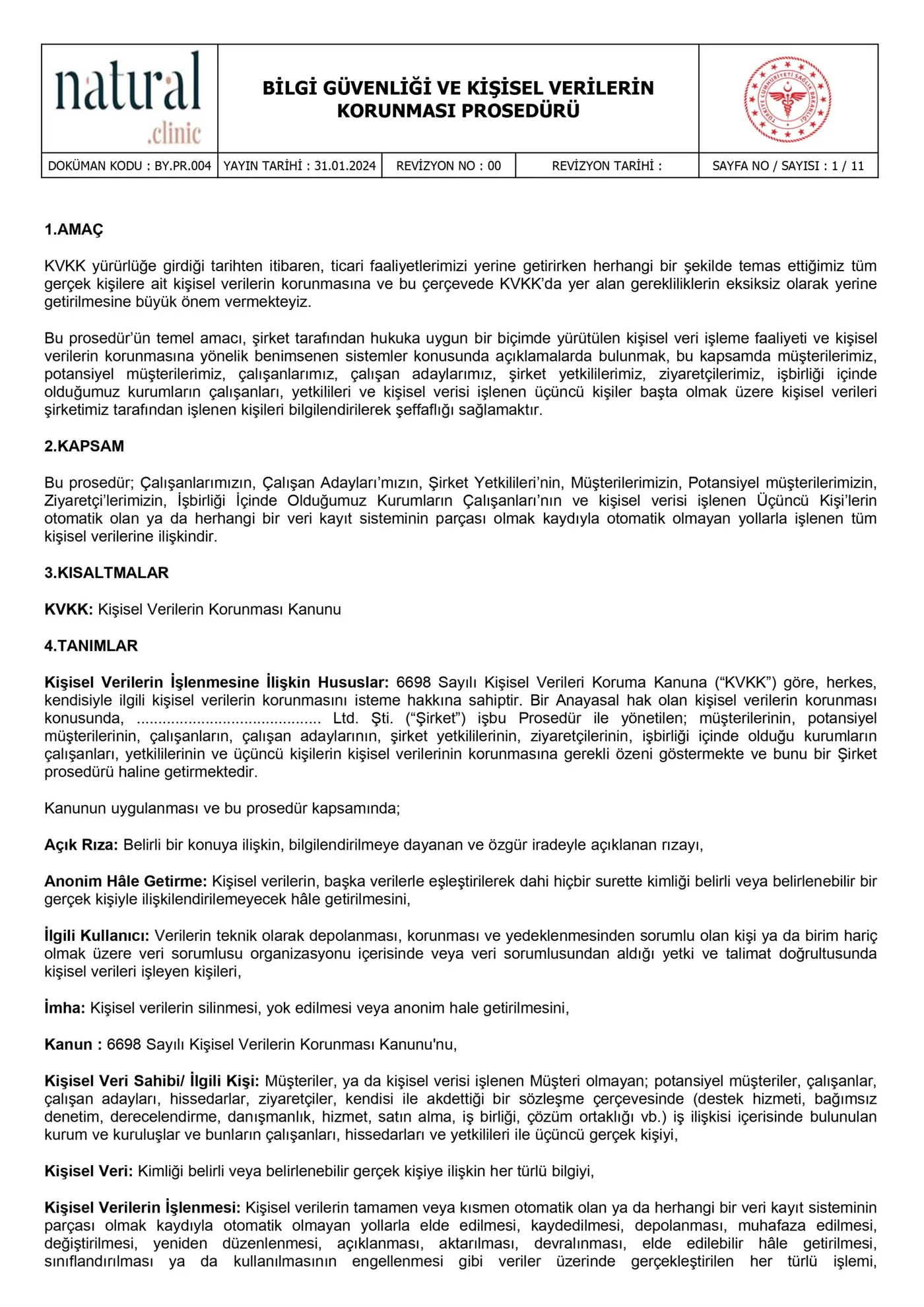 Prosedür belgesi, sayfa 1